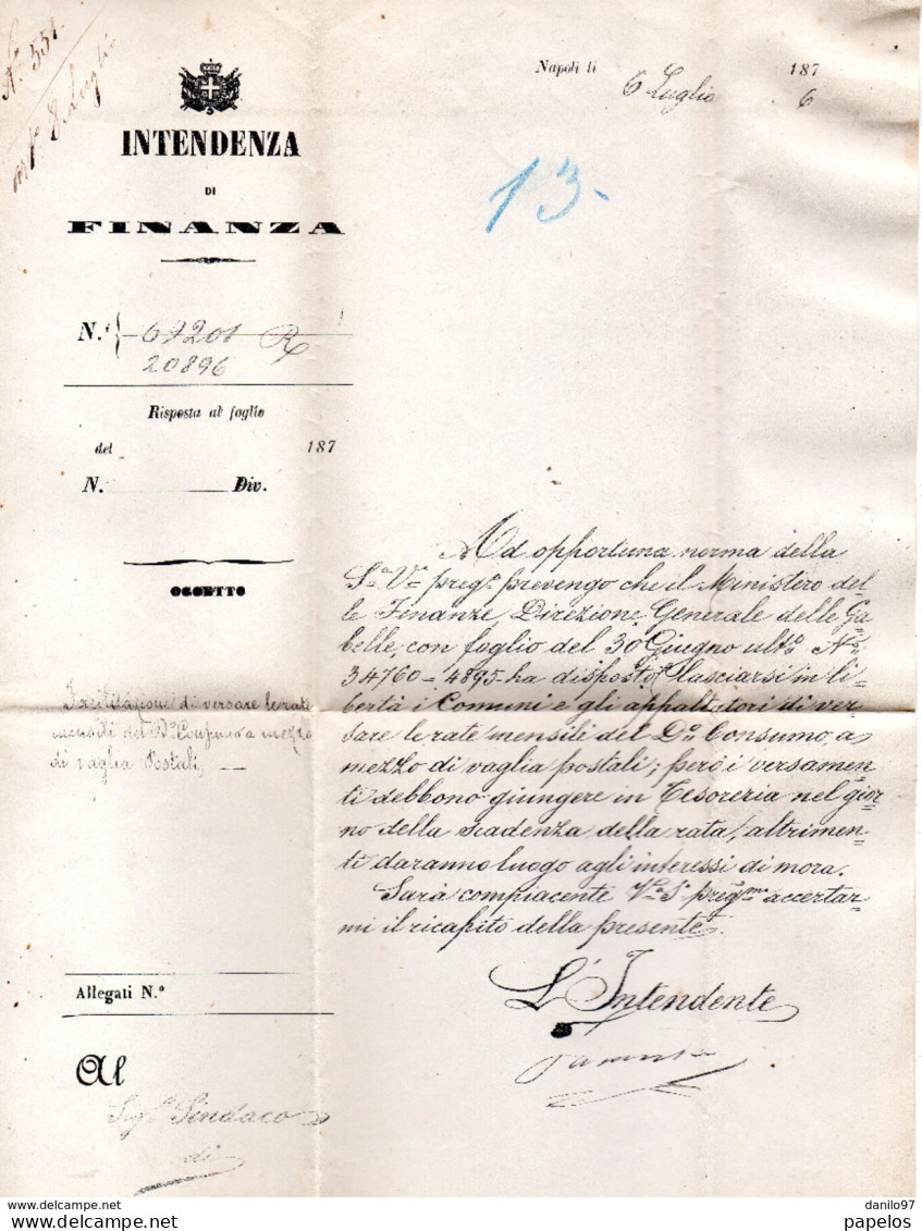 1876 LETTERA CON ANNULLO NAPOLI DENTELLATURA SPOSTATA - Dienstzegels