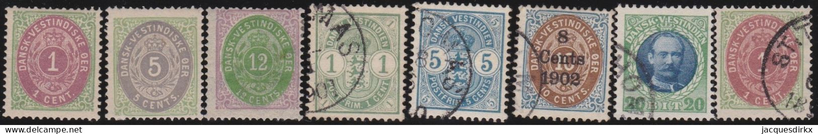 Denmark - West-Indies      .   Michel       .    8 Stamps   (2 Scans)   .     O ( 3 Stamps: *)     .     Cancelled - Deens West-Indië
