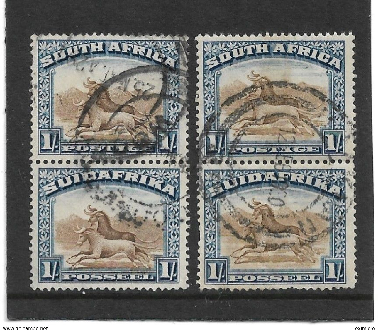 SOUTH AFRICA 1927-1930 BILINGUAL VERTICAL PAIRS 1s PERF14, 1s PERF 14 X 13½ SG36,36a FINE USED Cat£54+ As Vertical Pairs - Used Stamps