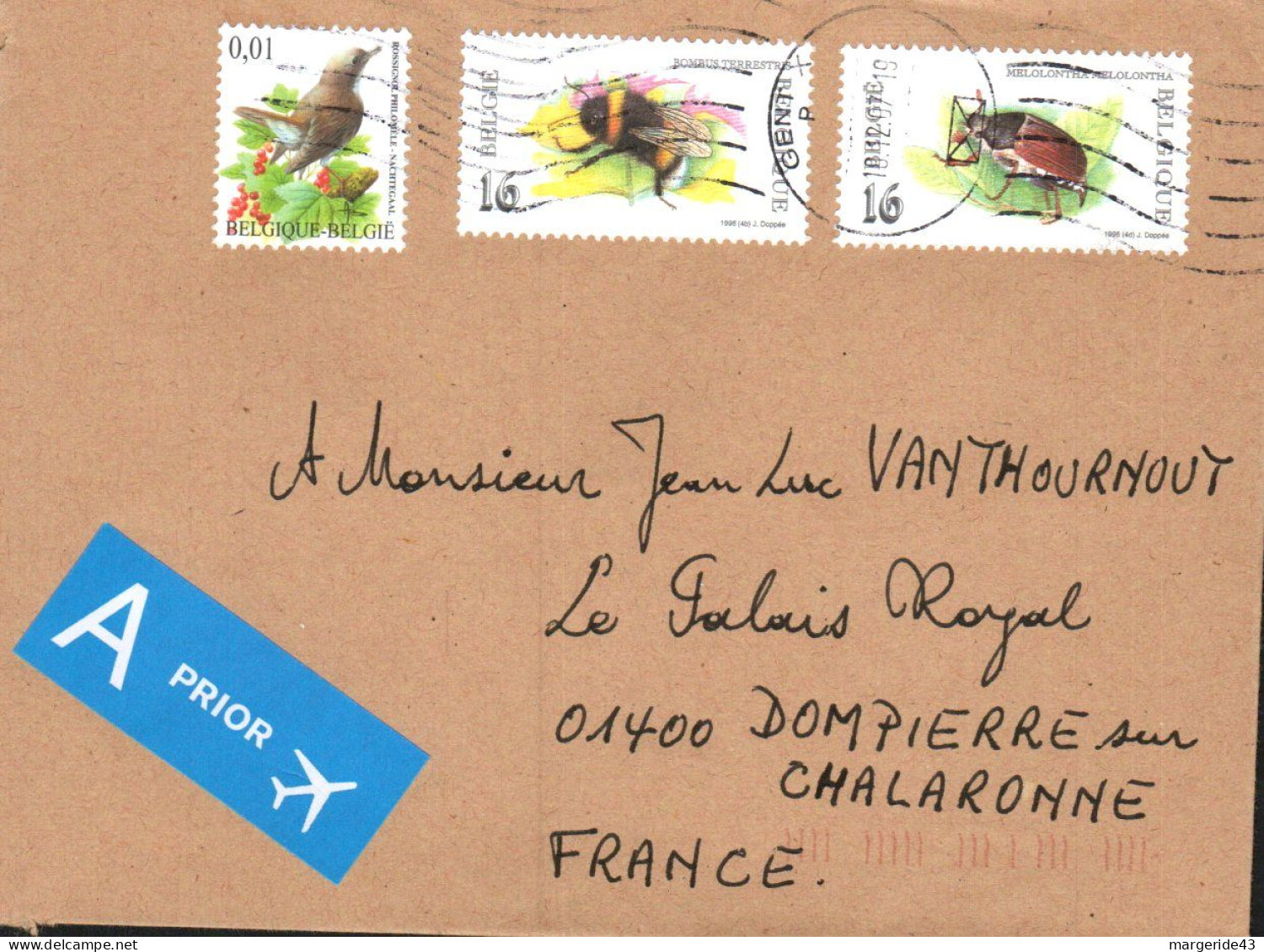 BELGIQUE  AFFRANCHISSEMENT COMPOSE SUR LETTRE PRIORITAIRE POUR LA FRANCE 2007 - Storia Postale