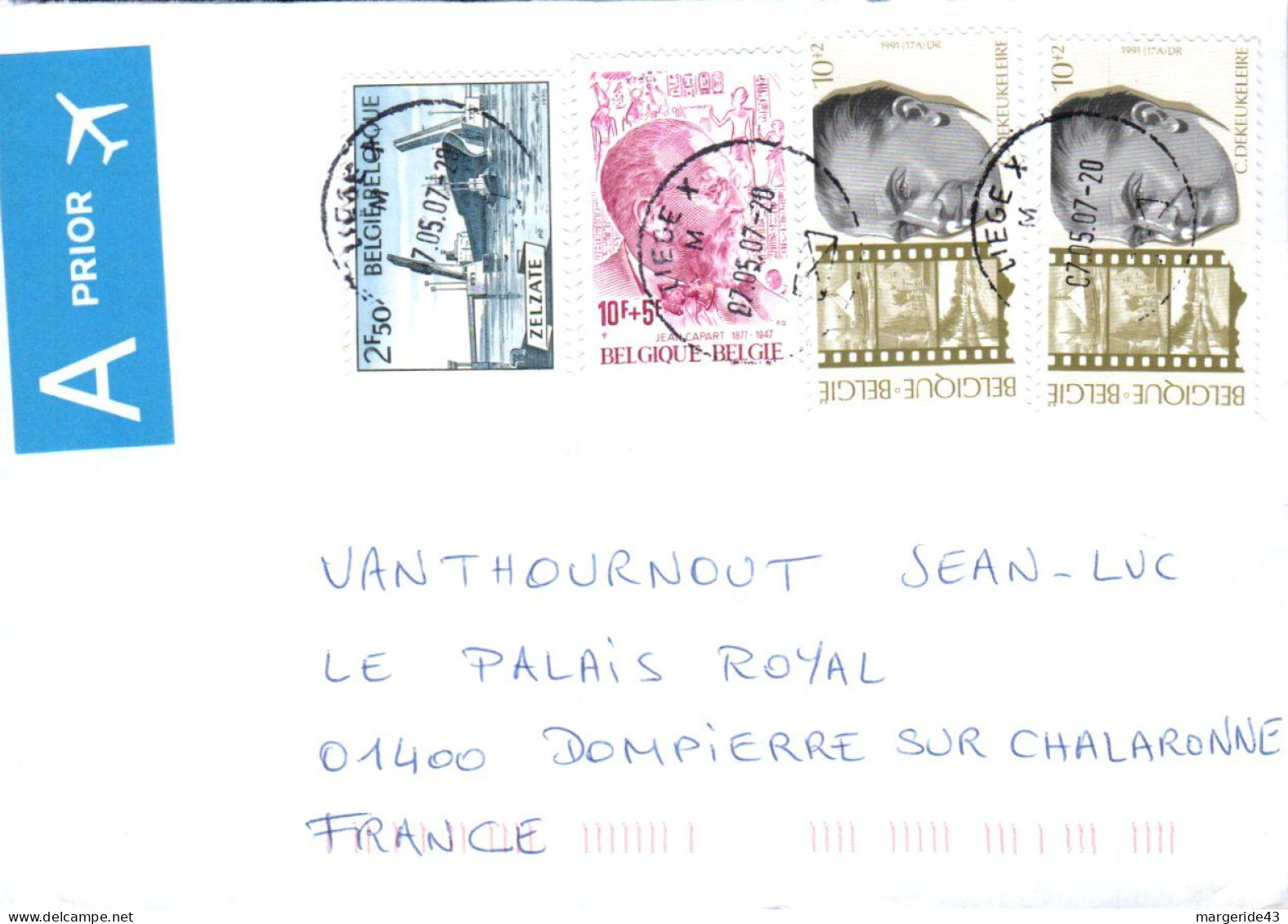 BELGIQUE  AFFRANCHISSEMENT COMPOSE SUR LETTRE PRIORITAIRE POUR LA FRANCE 2007 - Storia Postale