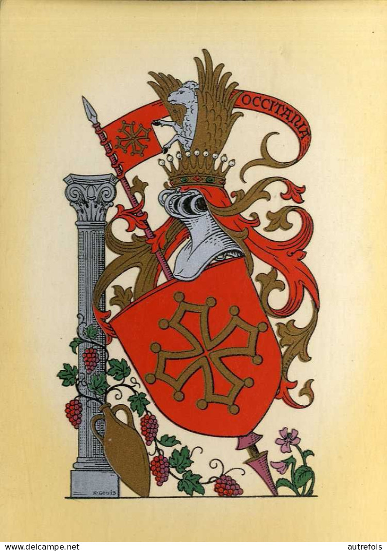 OCCITANIA   BLASON   ILLUSTRATION R LOUIS  -  CPM GAUFFRE - Languedoc-Roussillon