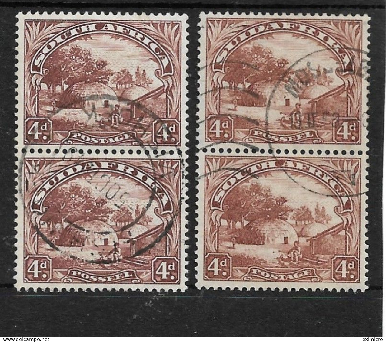 SOUTH AFRICA 1936 4d X 2 VERTICAL PAIRS (SHADES) SG 46c X 2 FINE USED - Used Stamps