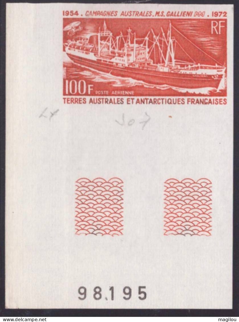 Essai De Couleur Taaf/fsat Bateau Le Gallieni Yvert PA 29 MNH **9 - Imperforates, Proofs & Errors