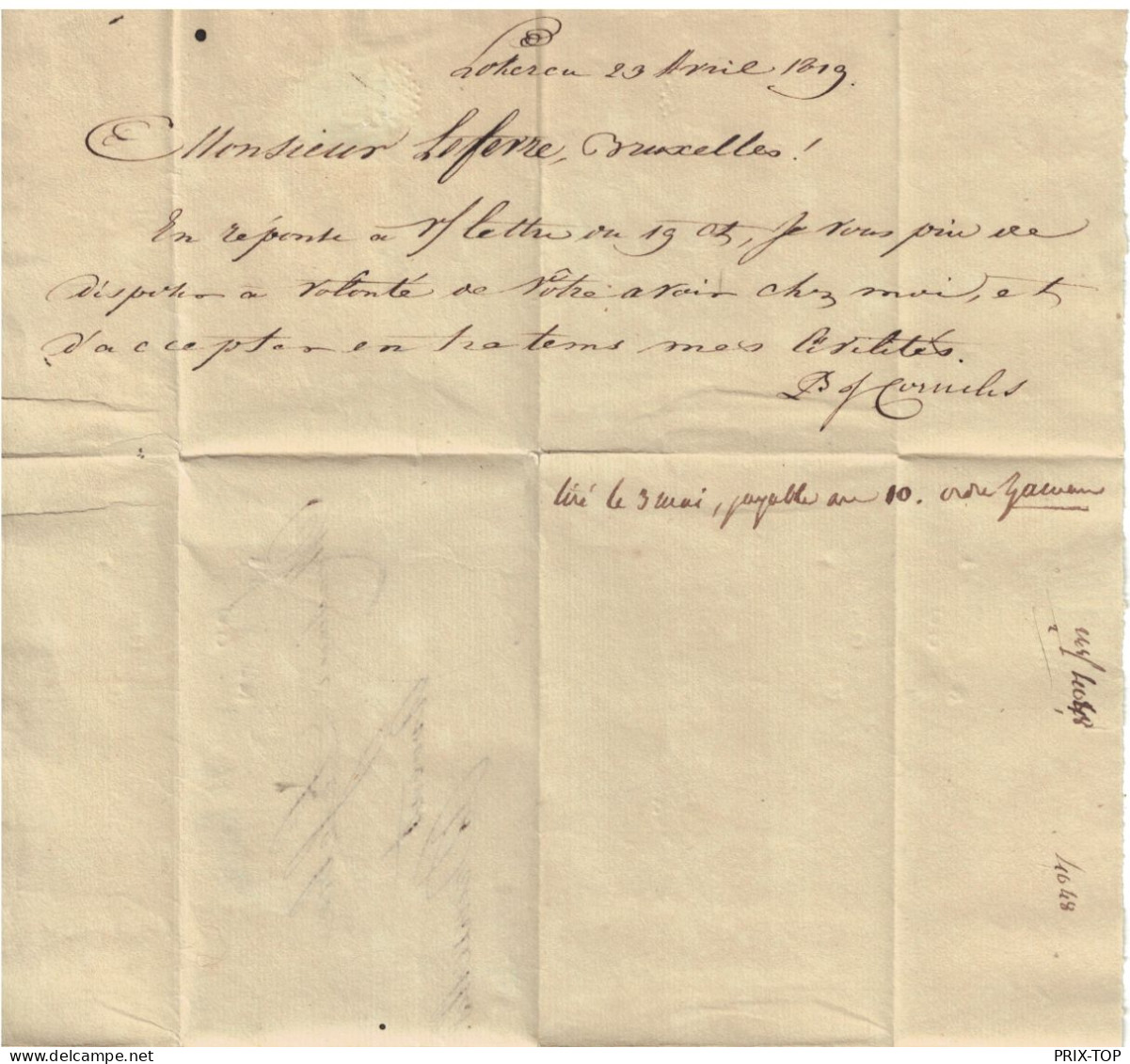 LAC Daté De Lokeren 23/4/1809 Griffe 92 Lokeren Port 3 > Avocat Bruxelles - 1794-1814 (Période Française)