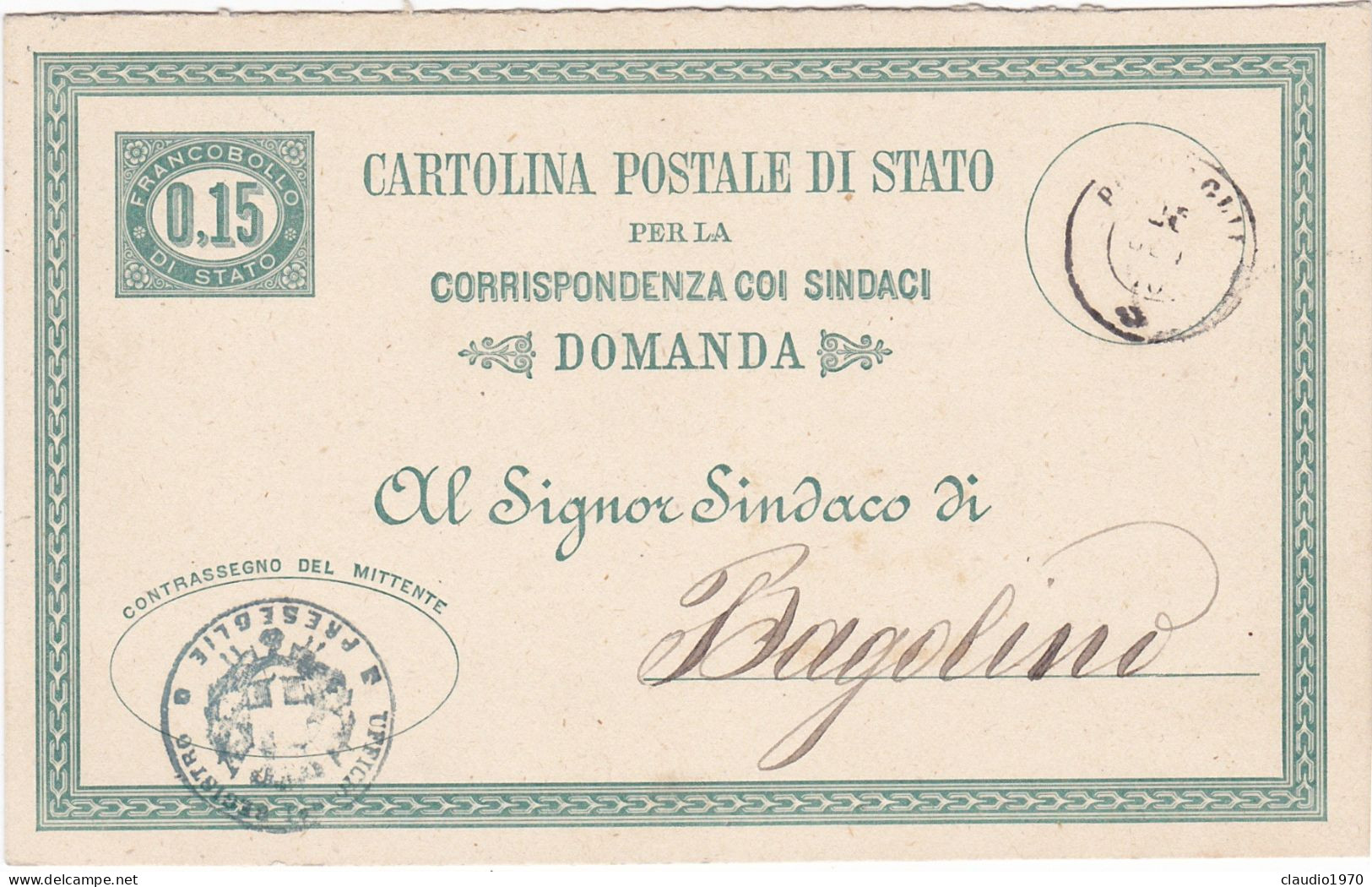 ITALIA - REGNO - PRESEGLIE (BS) CARTOLINA POSTALE DI STATO C. 0.15  - VG. PER BAGOLINO (BS) 1876 - Entero Postal