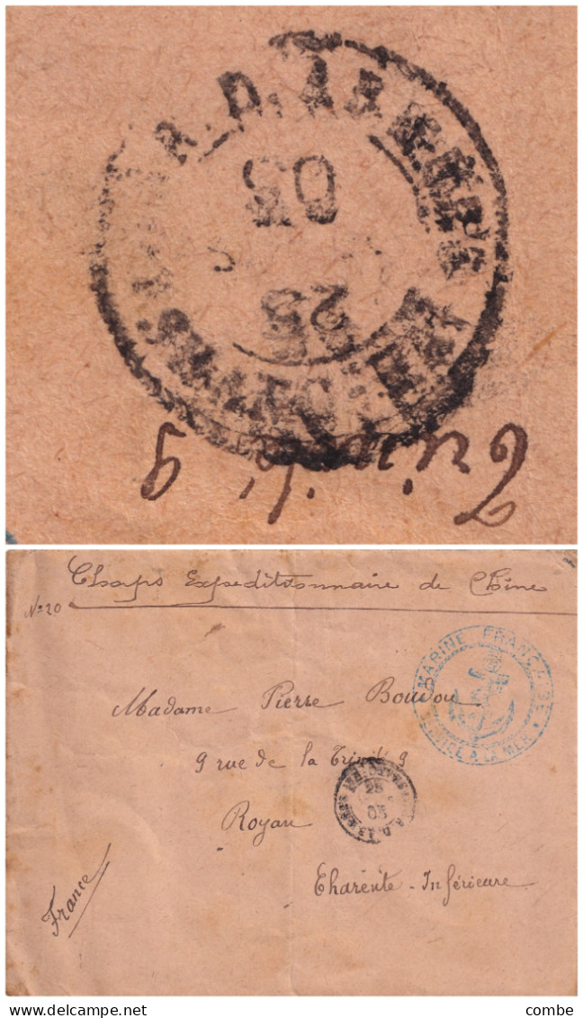 LETTRE. CHINE. COVER CHINA.  1903. CORPS EXPEDITIONNAIRE DE CHINE. CORR D'ARMEE SHANG-HAI. SERVICE A LA MER. POUR FRANCE - Storia Postale