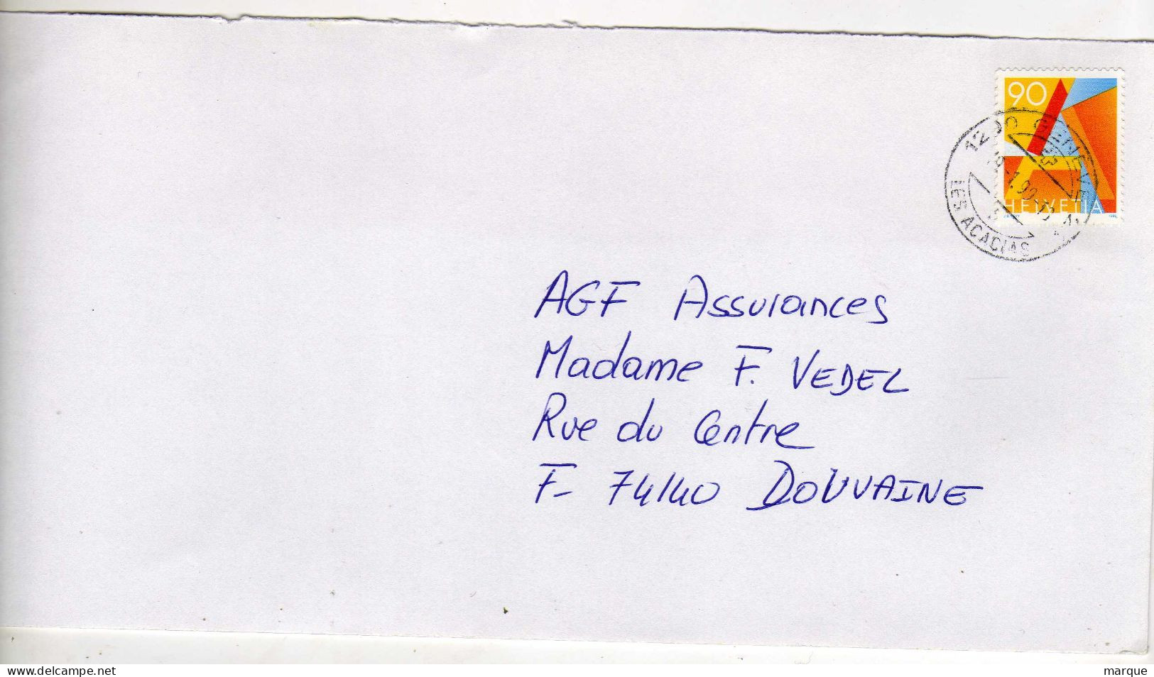 Enveloppe SUISSE HELVETIA Oblitération 1200 GENEVE LES ACACIAS 19/01/1999 - Marcophilie