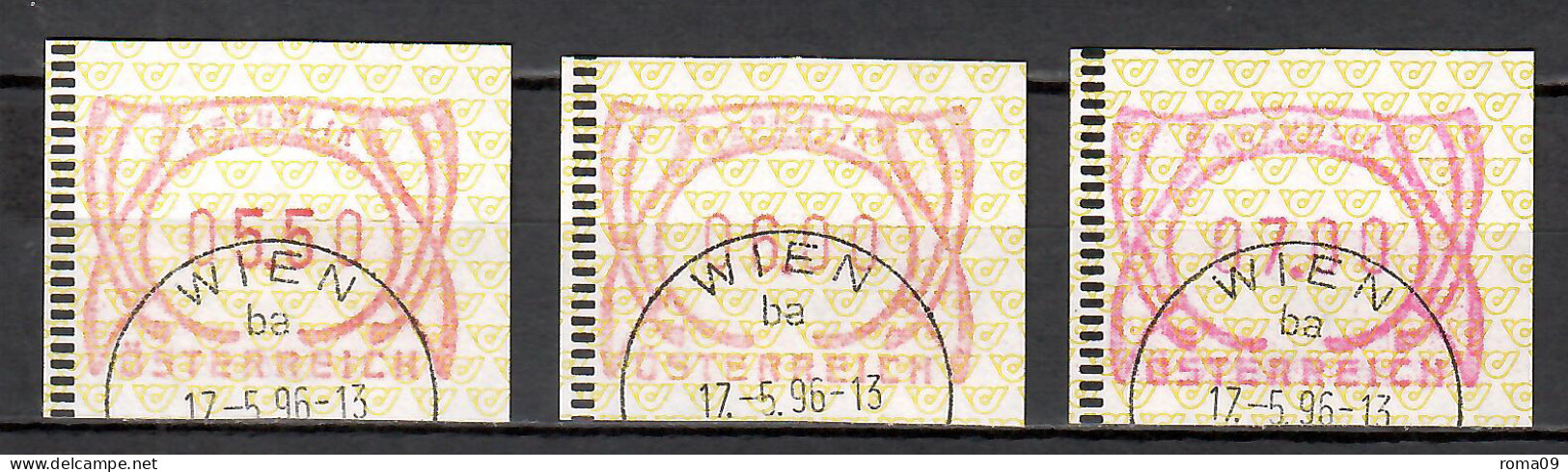 MiNr. ATM 3 (3x), Freimarke: Jugendstil-Ornament; Gestempelt - Machine Labels [ATM]