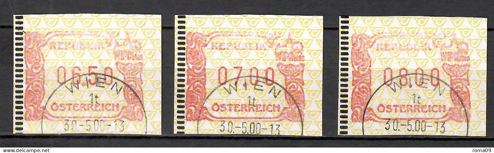 MiNr. ATM 4 (3x), Internationale Briefmarkenausstellung WIPA 2000, Wien; Gestempelt; A - Vignette [ATM]