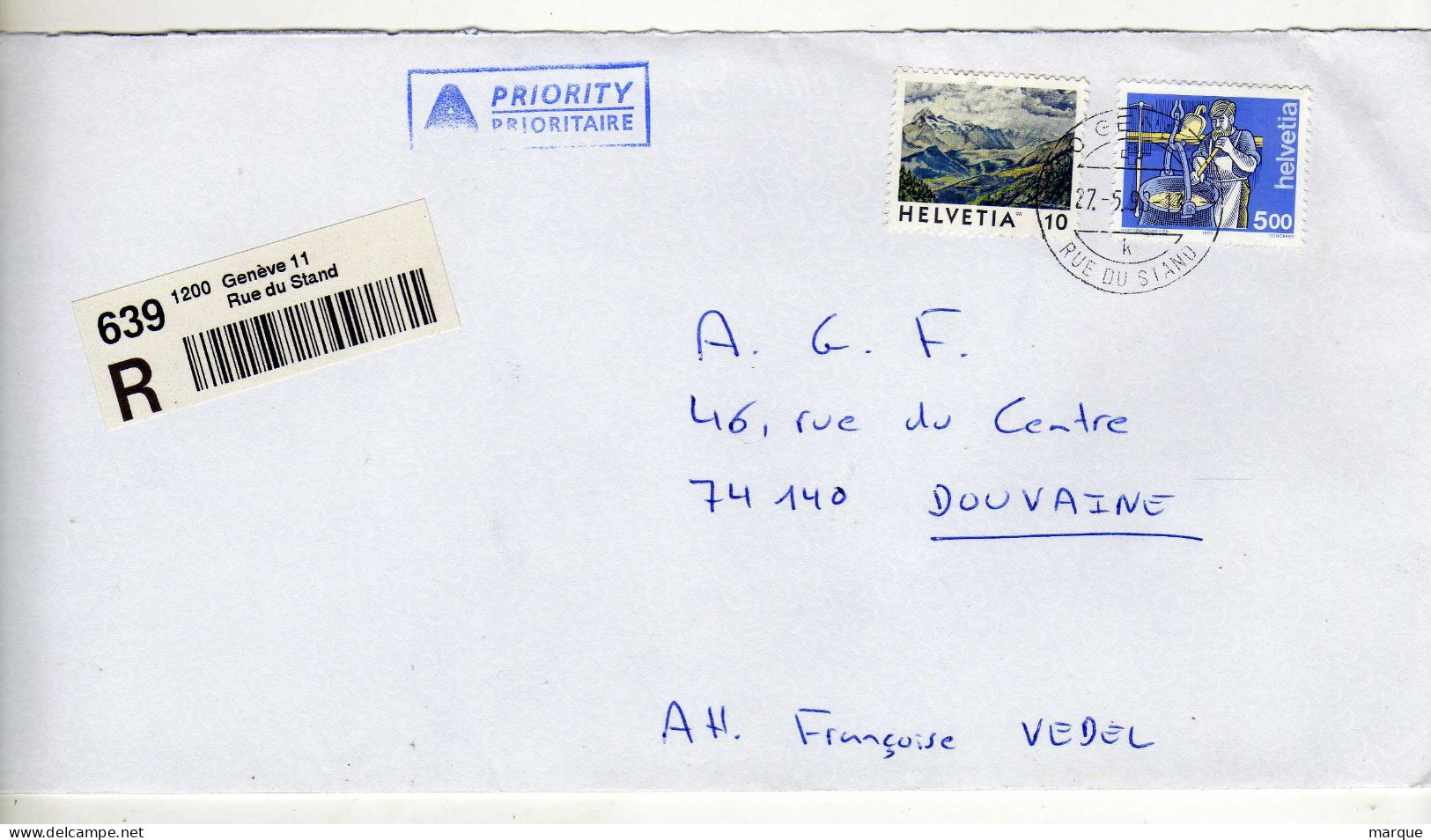 Enveloppe SUISSE HELVETIA Oblitération 1200 GENEVE RUE DU SIANU 27/05/1998 - Marcophilie