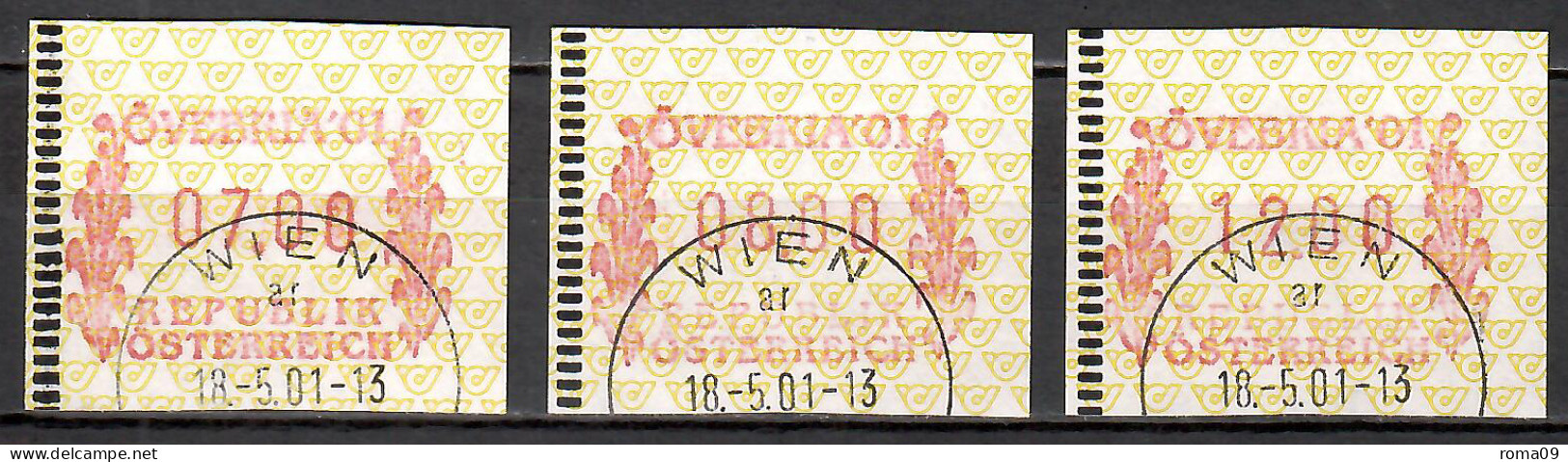 MiNr. ATM 5 (3x), Nationale Briefmarkenausstellung ÖVEBRIA ’01, Graz; Gestempelt - Timbres De Distributeurs [ATM]