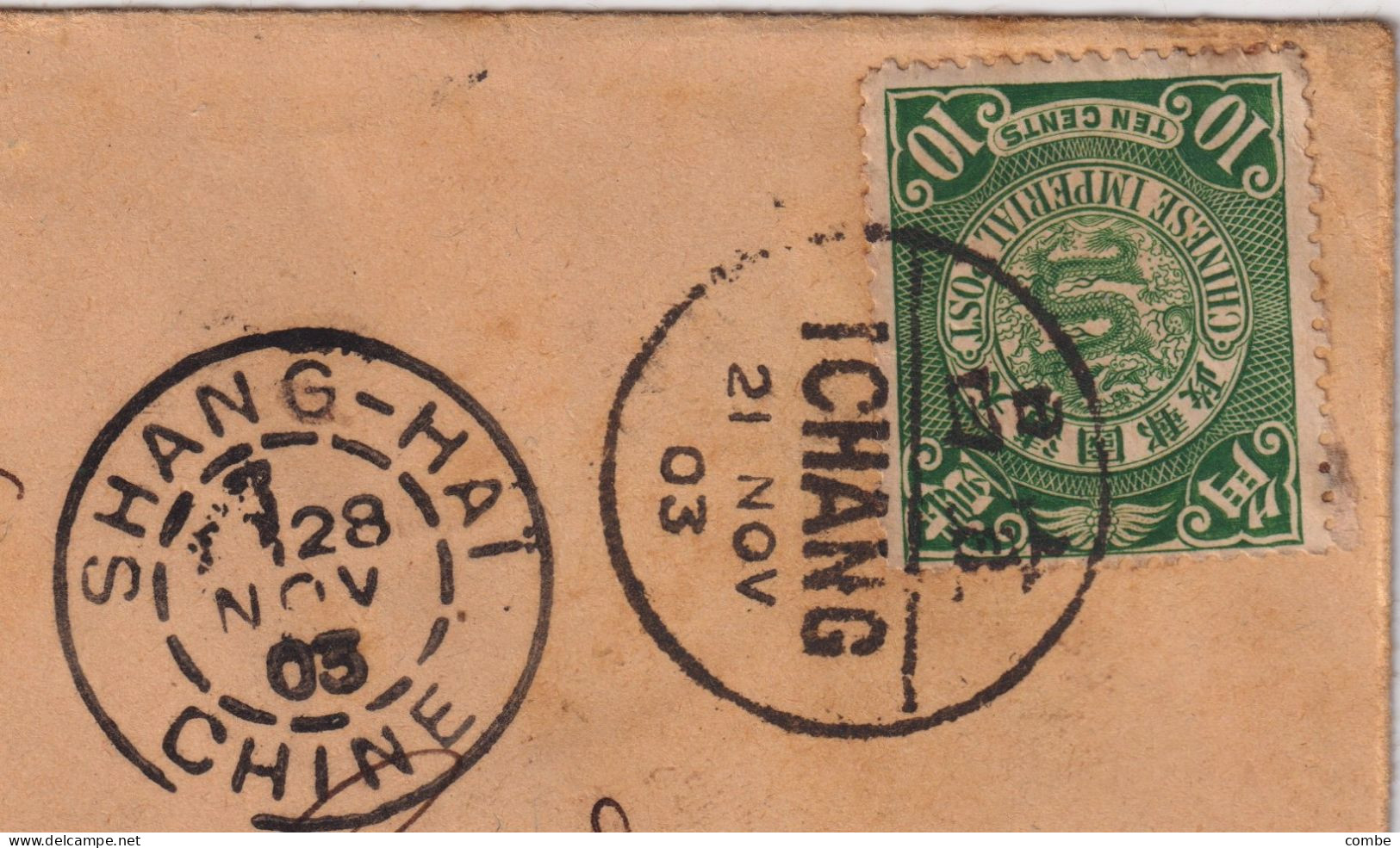 LETTRE. CHINE. COVER CHINA.  1903. SHANG-HAI. DRAGON 10c. ICHIANG. POUR FRANCE - Covers & Documents