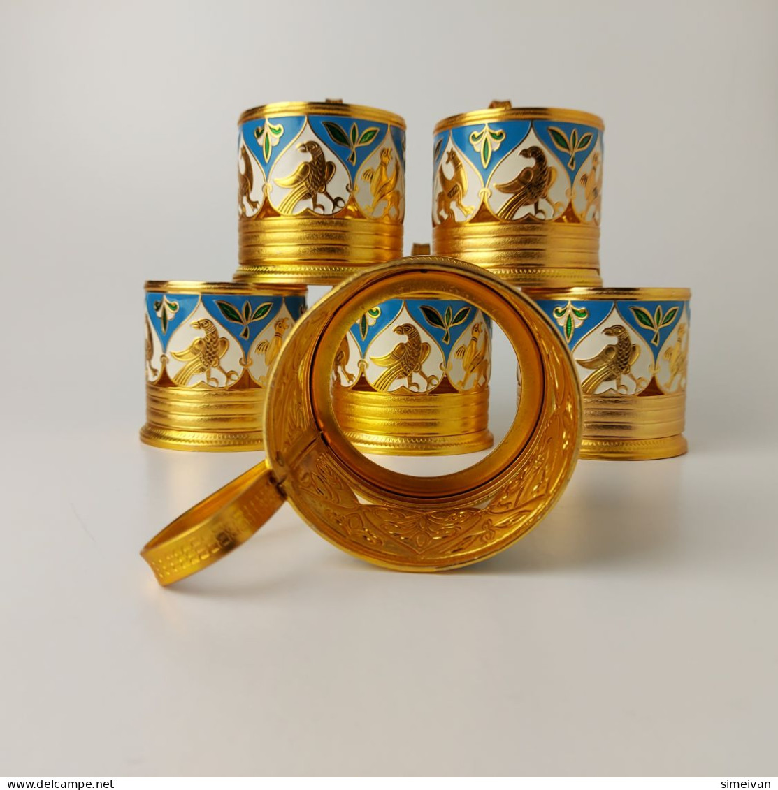 Vintage Soviet Russian Set of 6 Podstakannik Tea Cup Holders USSR Enamel #5415