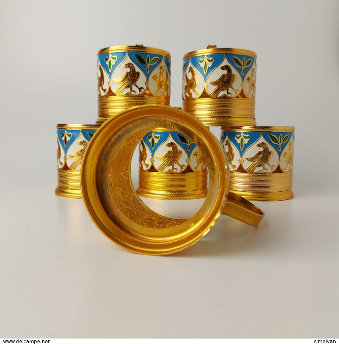 Vintage Soviet Russian Set of 6 Podstakannik Tea Cup Holders USSR Enamel #5415