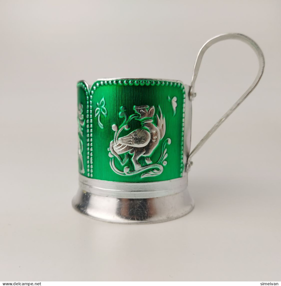 Vintage Soviet Russian Set Of 5 Podstakannik Tea Cup Holders USSR Enamel #5416 - Kopjes