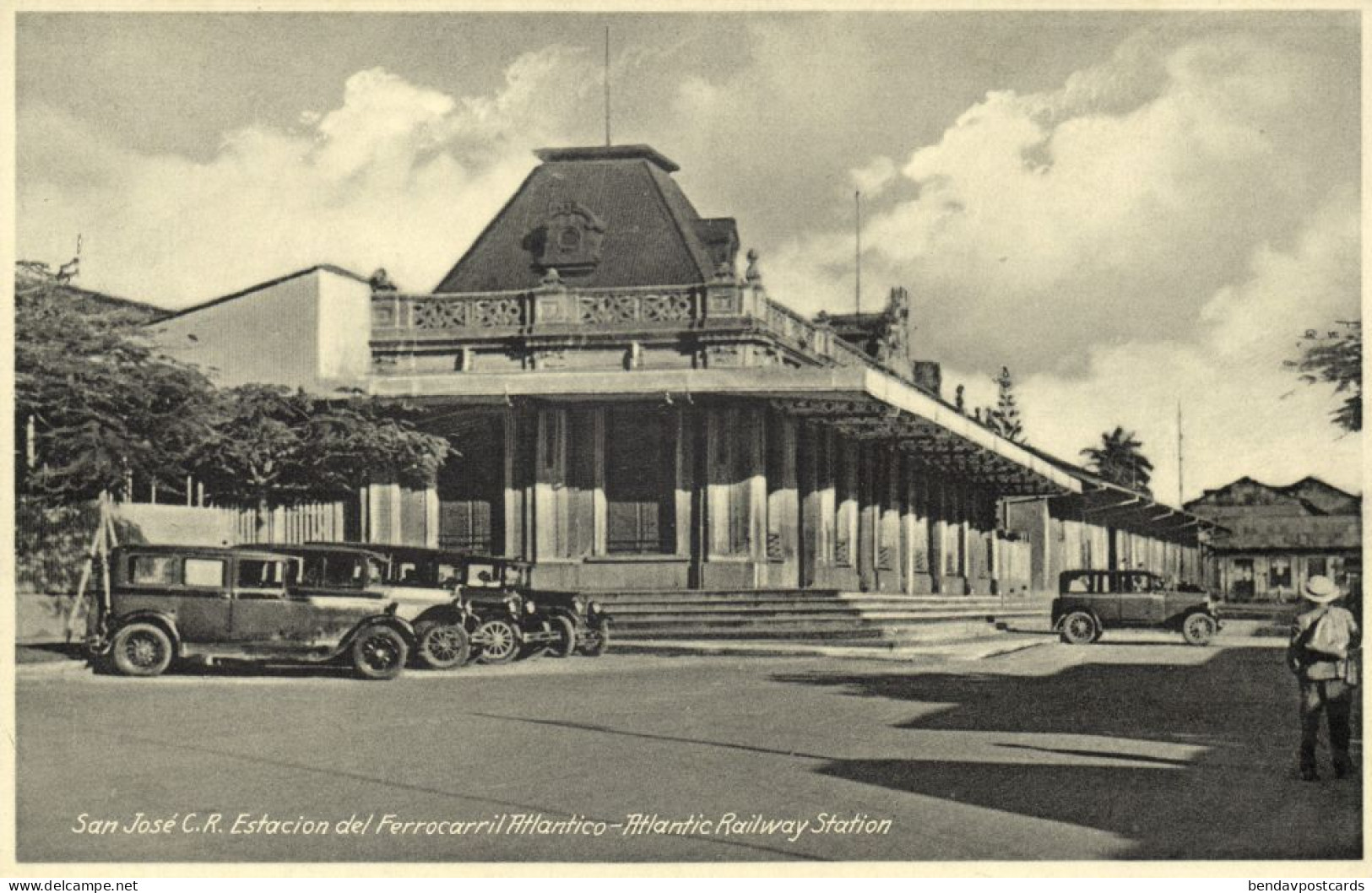 Costa Rica, C.A., SAN JOSÉ, Atlantic Railway Station, Cars (1920s) Postcard - Costa Rica