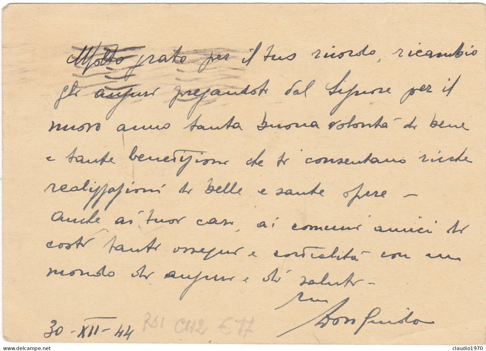 ITALIA - REPUBBLICA SOCIALE - BERGAMO - CARTOLINA POSTALE - C. 30 CON FR.LL - VIAGGIATA PER CAPRINO BERGAMASCO (BG) 1944 - Interi Postali