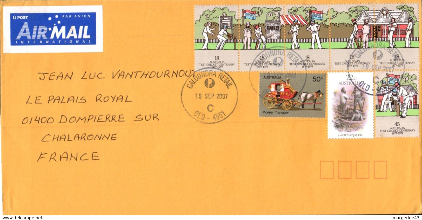 AUSTRALIE AFFRANCHISSEMENT COMPOSE SUR LETTRE RECOMMANDEE POUR LA FRANCE 2007 - Storia Postale