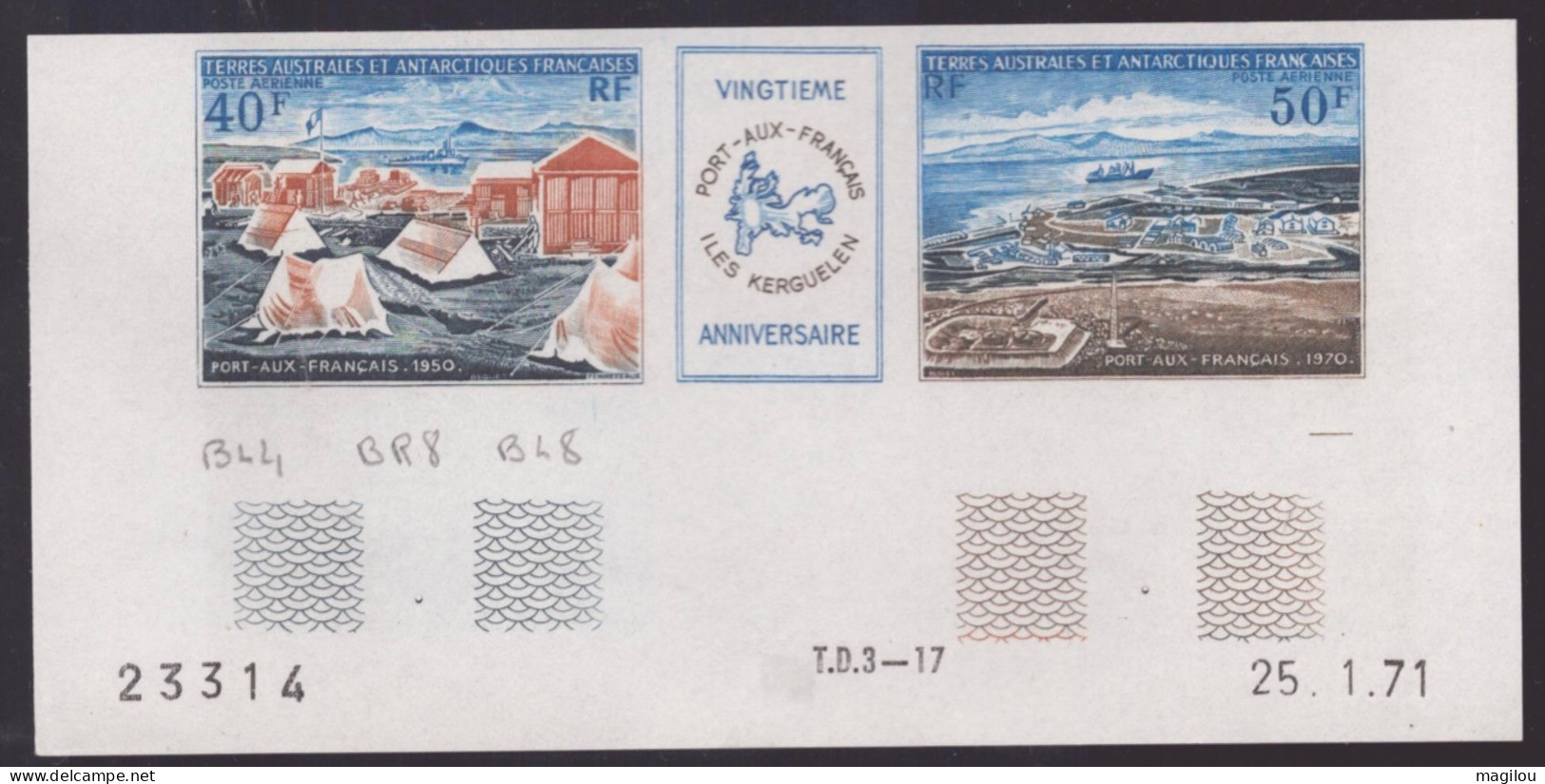 2 Essai De Couleur Multicolore Taaf/fsat Port Aux Français Kerguelen Yvert PA 26A MNH **4 - Non Dentelés, épreuves & Variétés