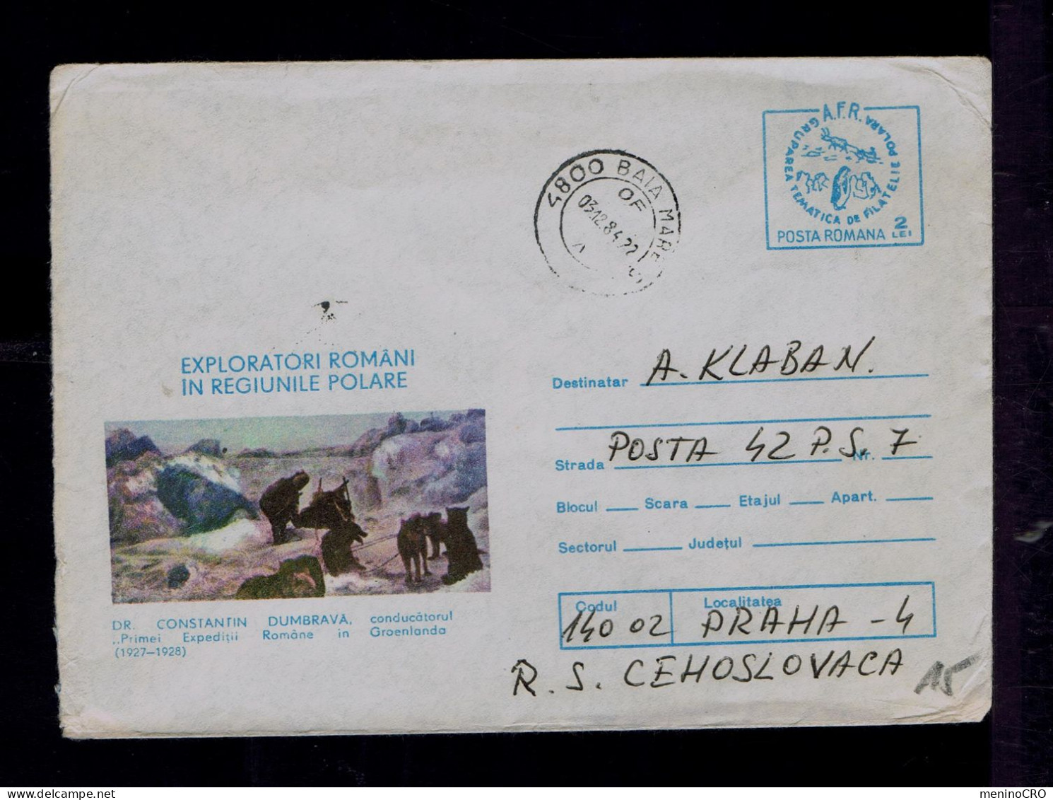 Gc8153 ROMANIA Dogs Chiens Faune Animals "regional Polar Exploration Romanie" Cover Postal Stationery Mailed CSSR 1984 - Expéditions Arctiques