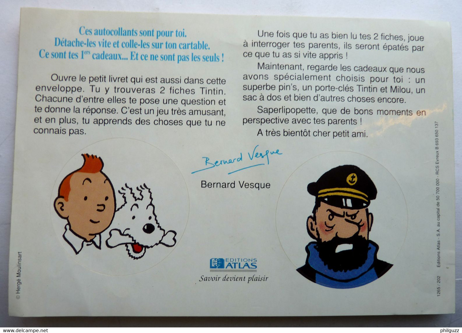 PLANCHE DE 2 AUTOCOLLANTS TINTIN ATLAS -  Autocollant - Autocollants