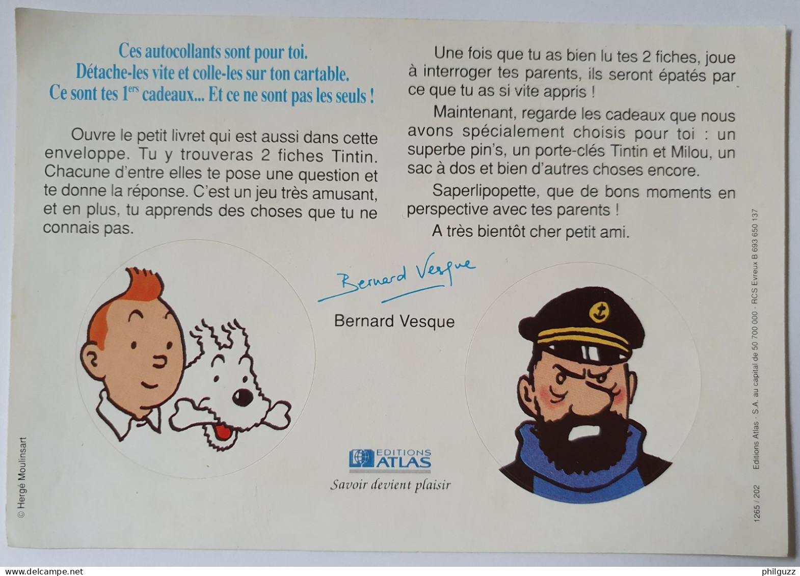 PLANCHE DE 2 AUTOCOLLANTS TINTIN ATLAS -  Autocollant - Autocollants