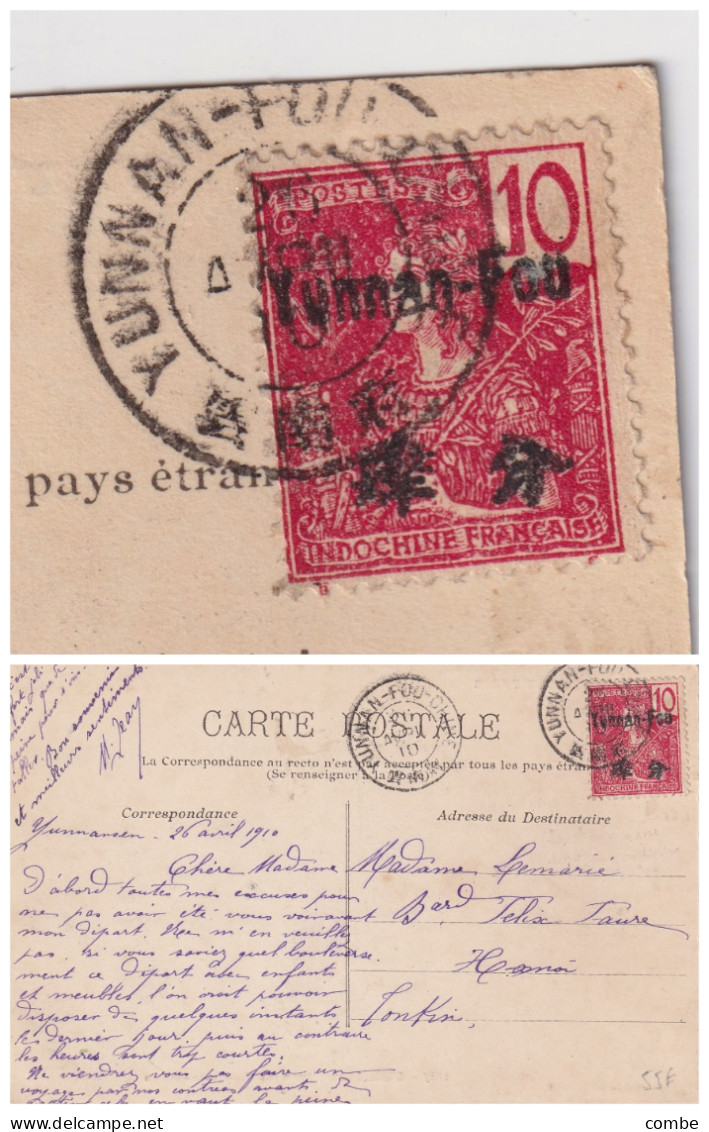 CARTE. CHINE. 26 AVRIL 1910. YUNNAN-FOU-CHINE. DE YUNNAN SEN POUR HANOI. TONKIN - Covers & Documents