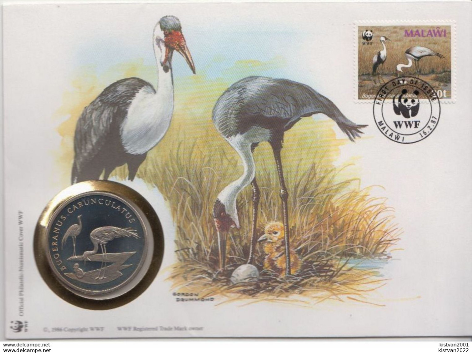 WWF 30 Years Coin Cover, Bugeranus Carunculatus ( Crane) - Brieven En Documenten