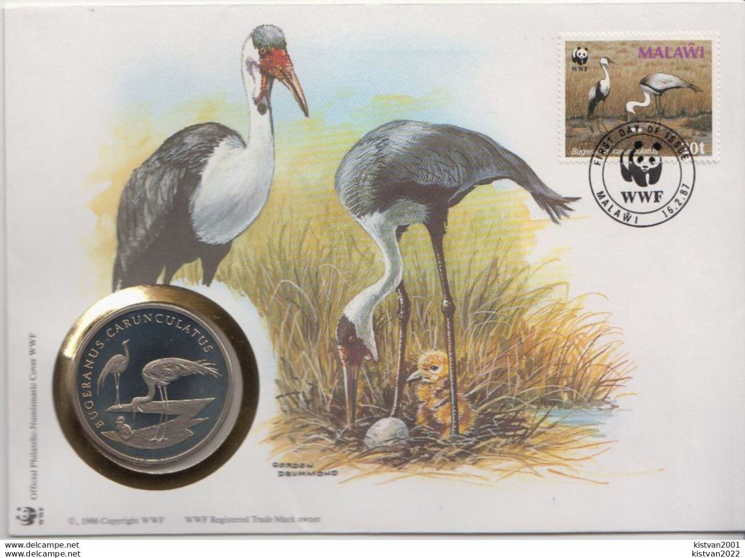 WWF 30 Years Coin Cover, Bugeranus Carunculatus ( Crane) - Lettres & Documents