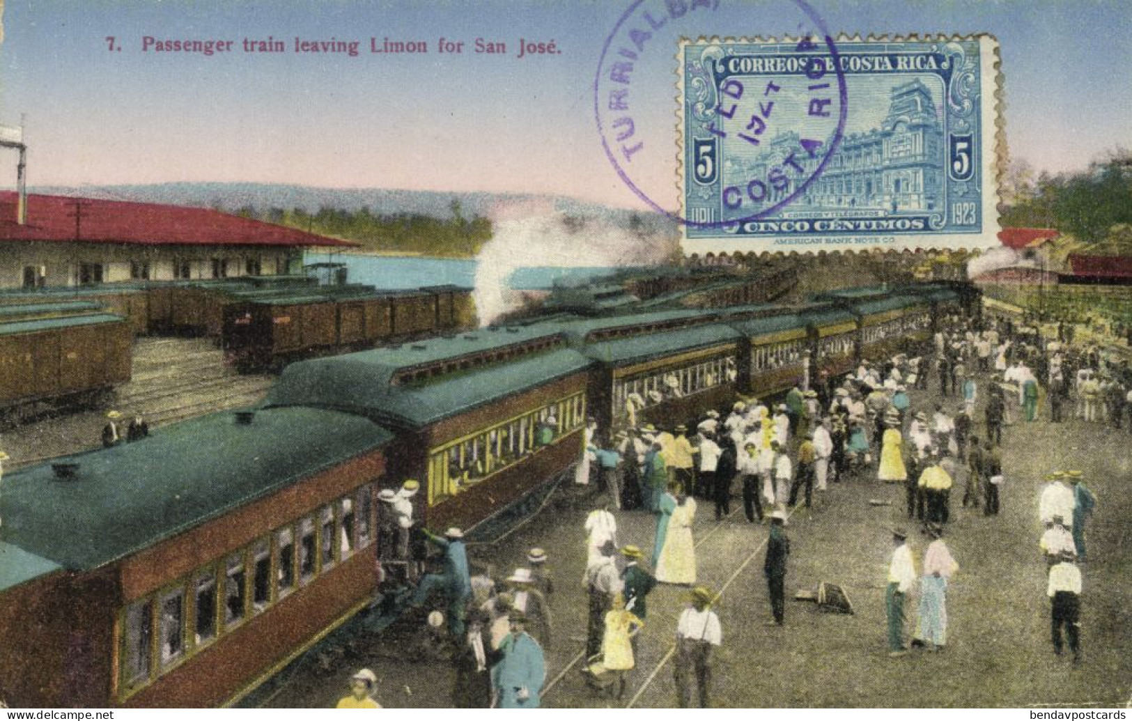 Costa Rica, C.A., LIMON, Passenger Train Leaving Station (1924) Wimmer Postcard - Costa Rica