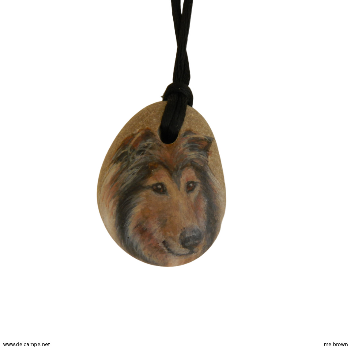 Rough Collie Dog Hand Painted On A Beach Pebble Pendant - Animals