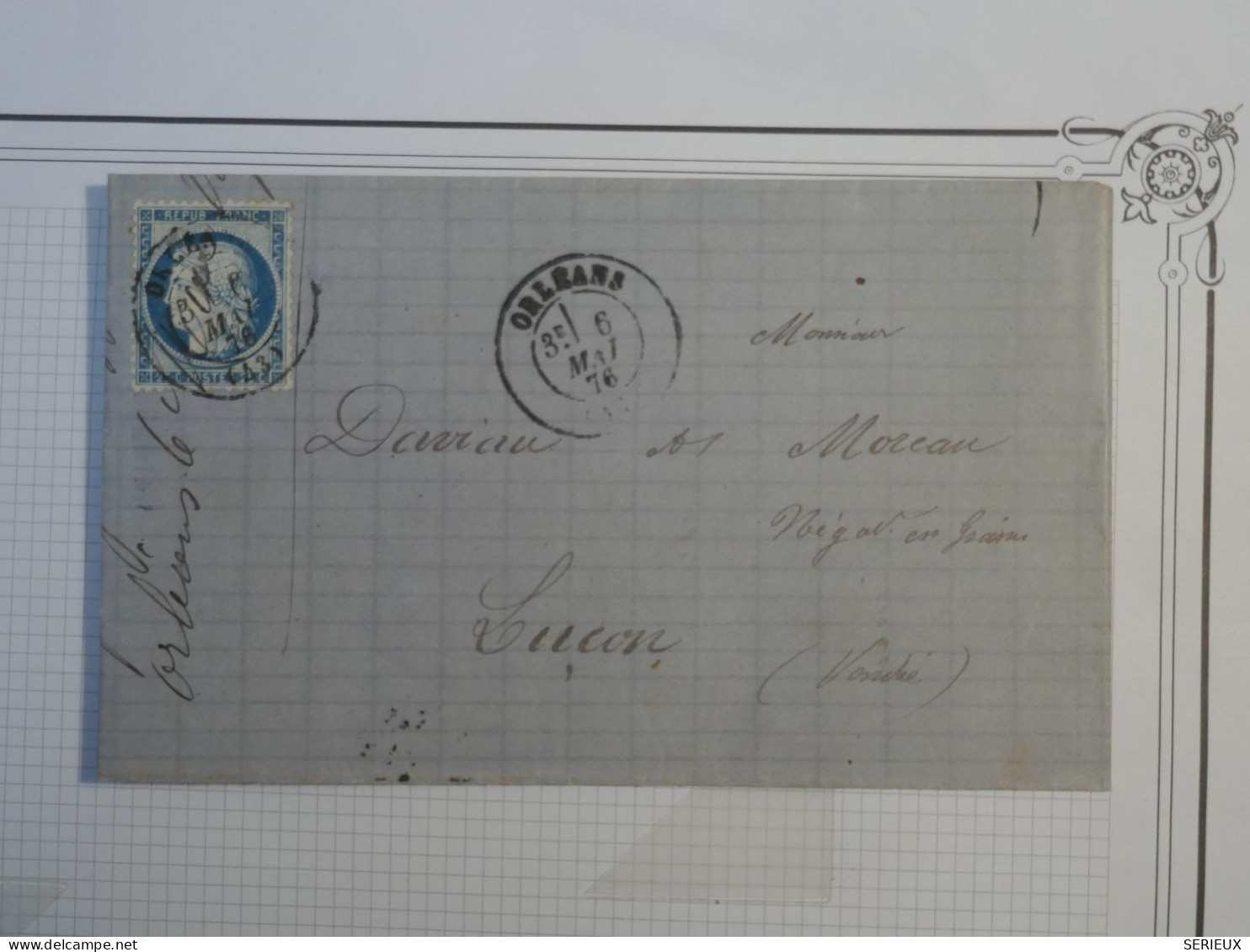 651 FRANCE  BELLE LETTRE  1876 ORLEANS A LUCON  +N°60 CAD    +AFF. INTERESSANT++ - 1849-1876: Période Classique