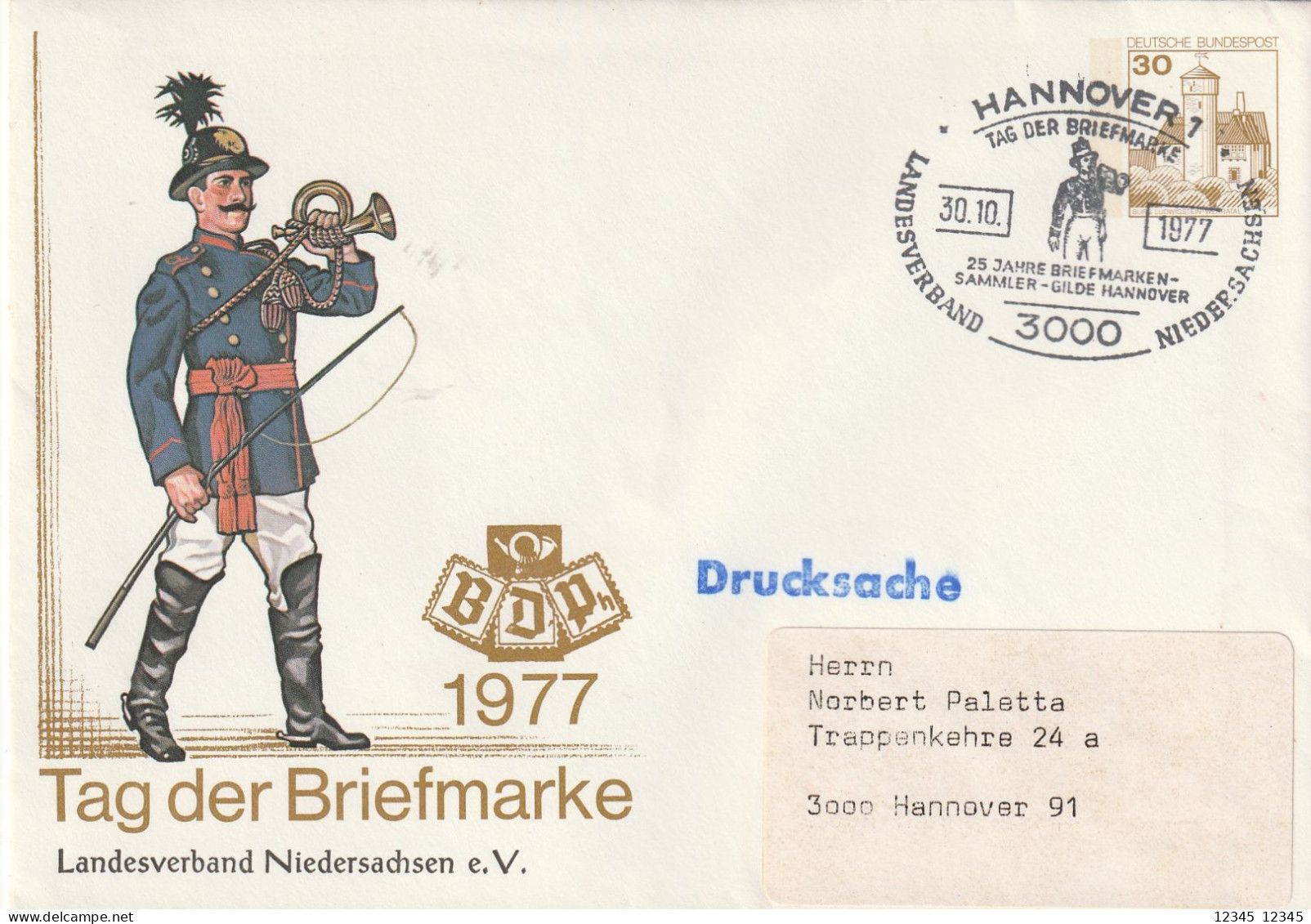 Duitsland 1977, Prepayed Letter, Day Of The Stamp, Landesverband Niedersachsen - Enveloppes Privées - Oblitérées