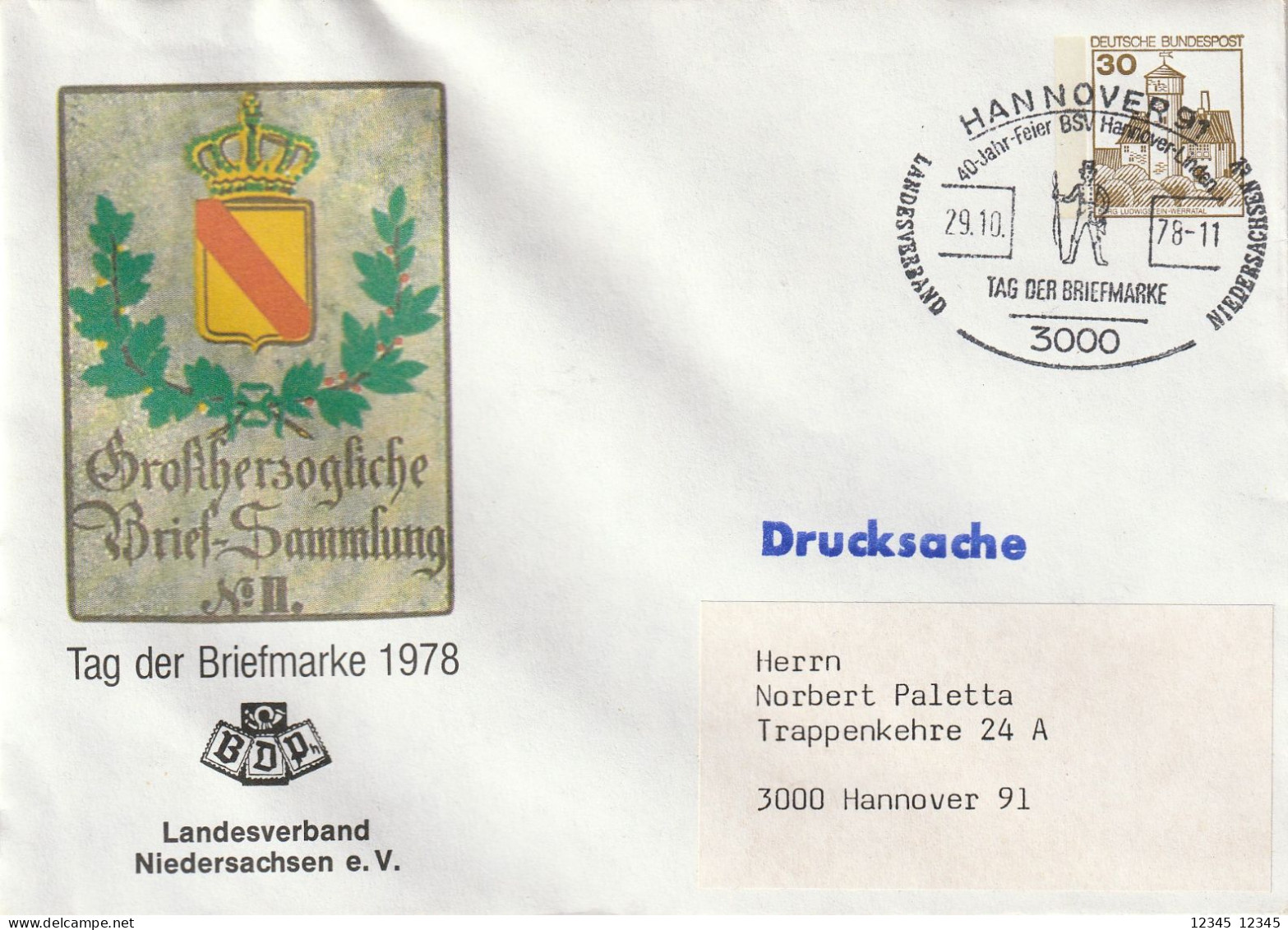 Duitsland 1978, Prepayed Letter, Day Of The Stamp, Landesverband Niedersachsen - Enveloppes Privées - Oblitérées