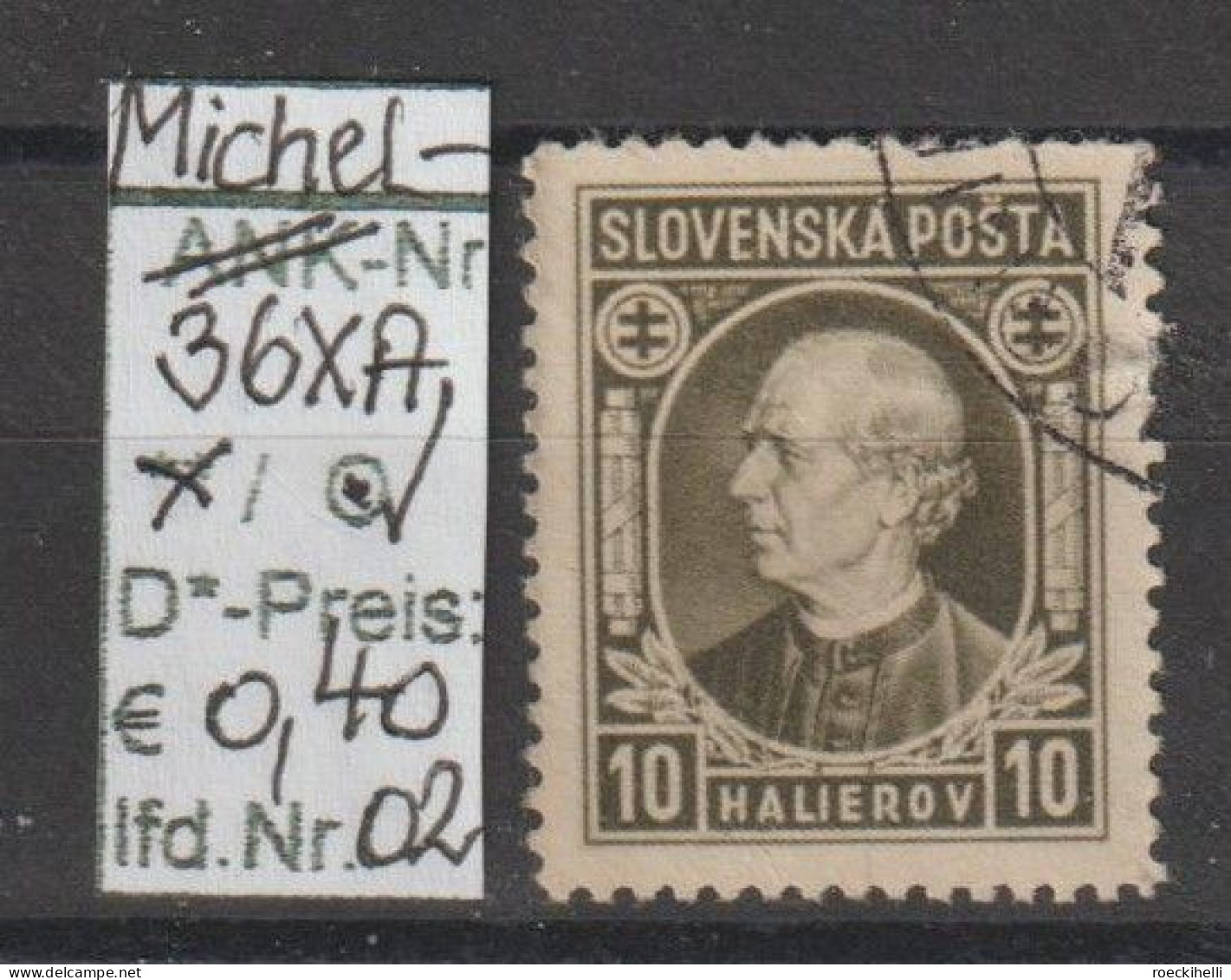 1939 - SLOWAKEI - FM/DM "Andrej Hlinka" 10 H Oliv - O  Gestempelt - S.Scan (36XAo 01-03 Slowakei) - Oblitérés