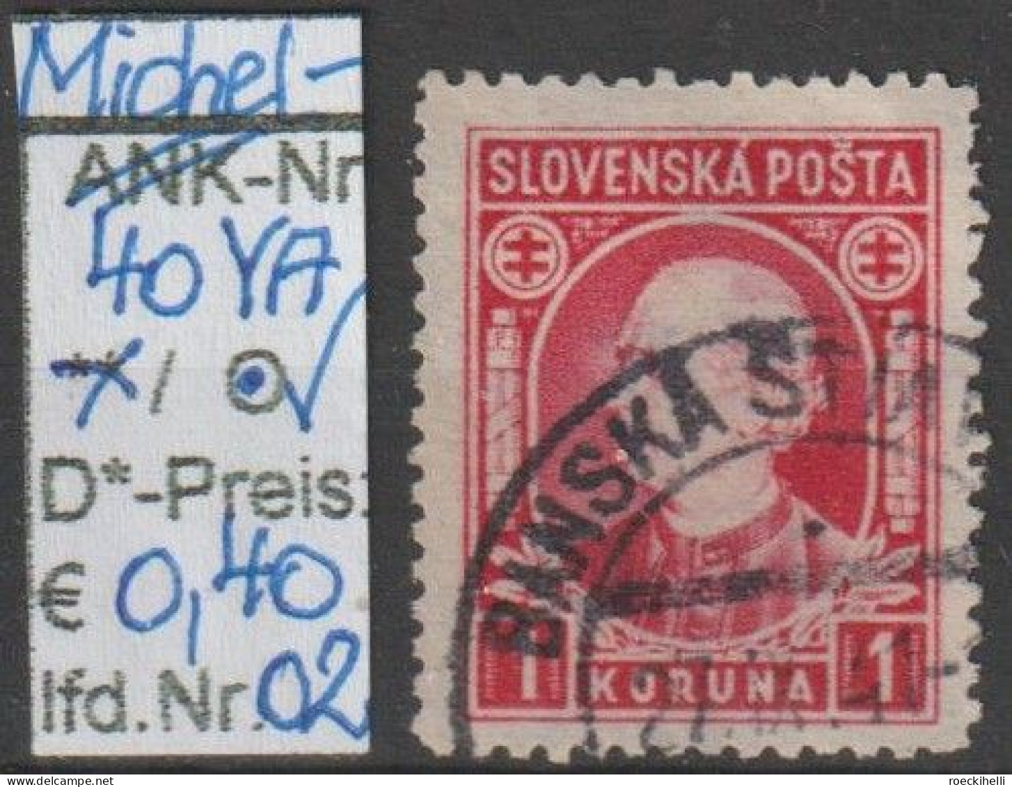 1939 - SLOWAKEI - FM/DM "Andrej Hlinka" 1 K Karmin - O  Gestempelt - S.Scan (40YAo 01-03 Slowakei) - Used Stamps