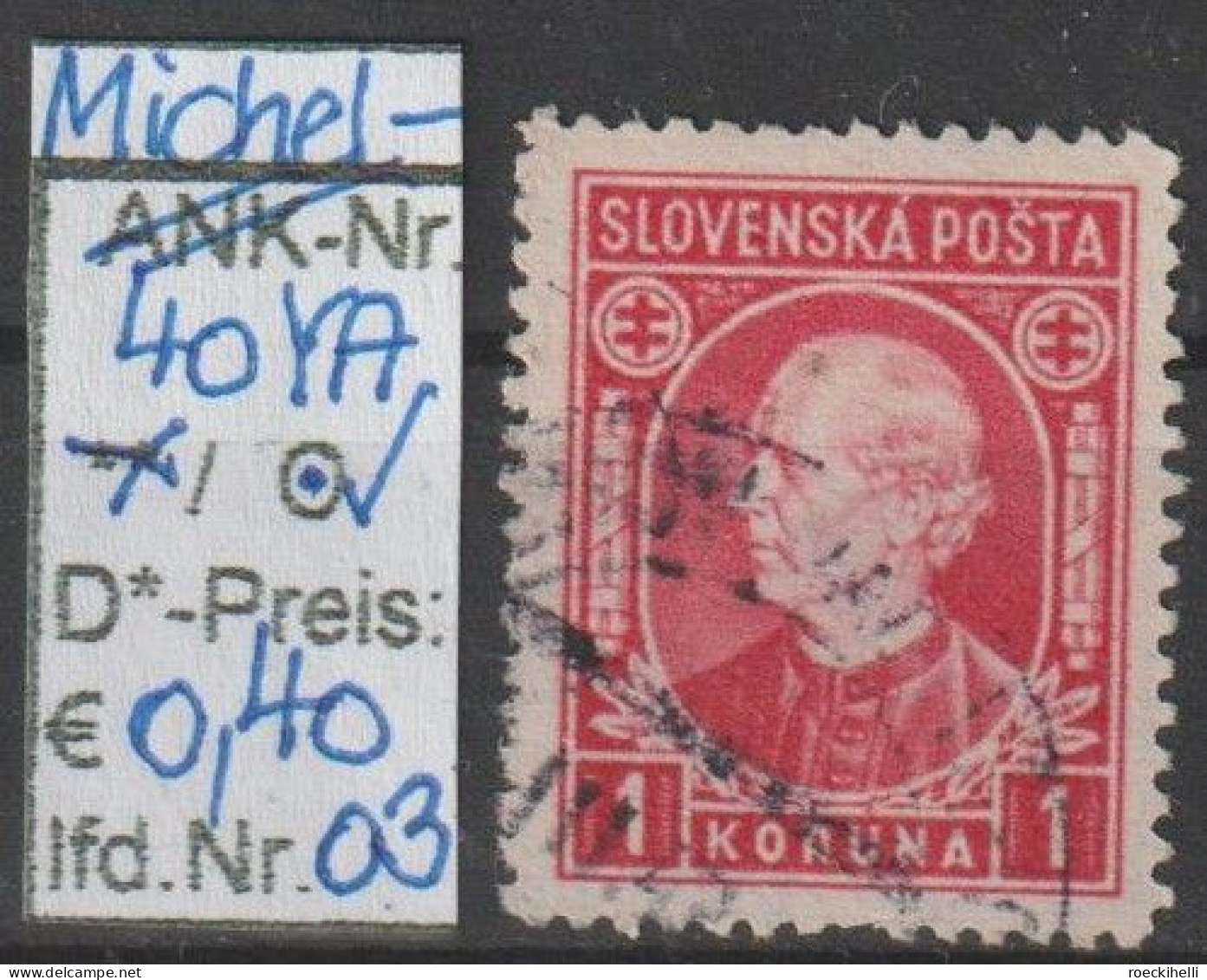 1939 - SLOWAKEI - FM/DM "Andrej Hlinka" 1 K Karmin - O  Gestempelt - S.Scan (40YAo 01-03 Slowakei) - Used Stamps