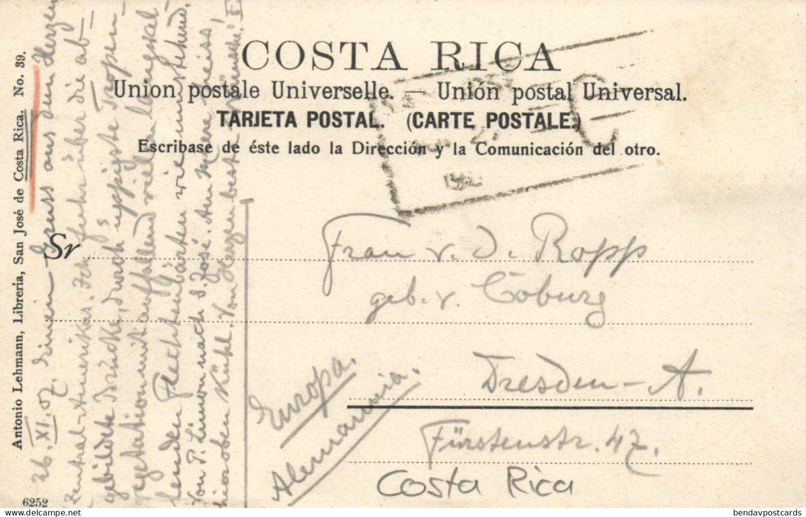 Costa Rica, C.A., Puente De Birris (1907) Antonio Lehmann Postcard - Costa Rica