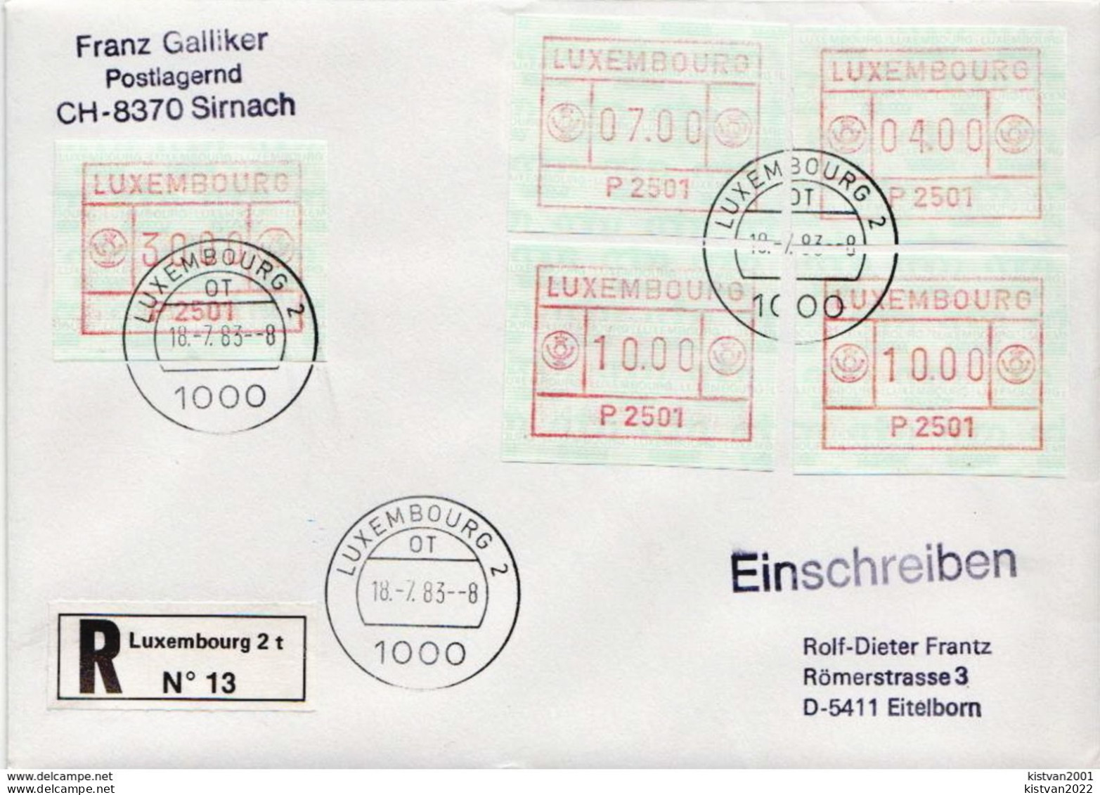 Postal History: Luxembourg R Cover With Automat Stamps - Franking Machines (EMA)