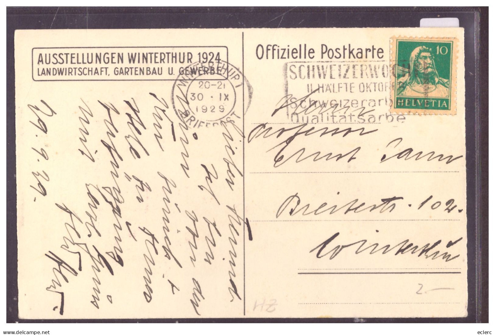WINTERTHUR - AUSSTELLUNG FÜR LANDWIRTSCHAFT UND GARTENBAU 1924 - TB - Winterthur