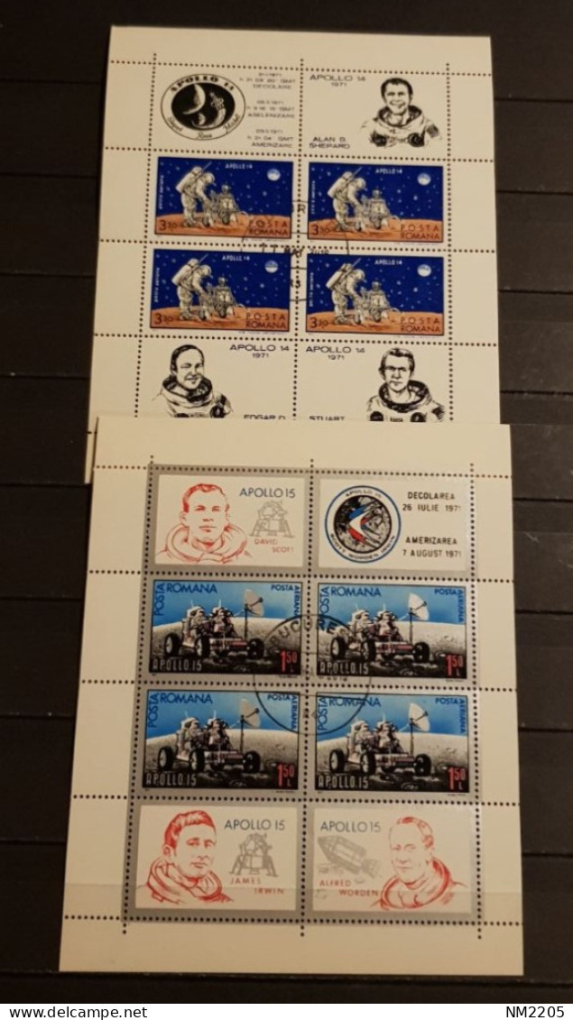 ROMANIA APOLLO 14&15 -2 MINIATURE SHEETS USED - Gebruikt