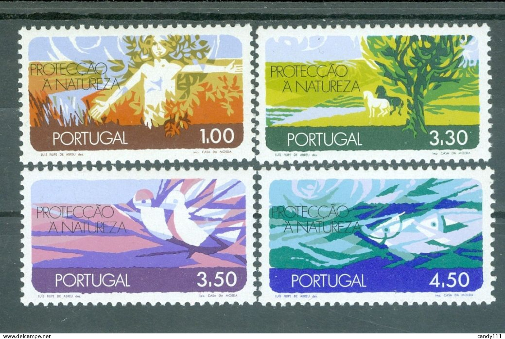 1971 Nature Conservation,meadow/horses,pigeons,fish/water,air,Portugal,1152,MNH - Naturaleza