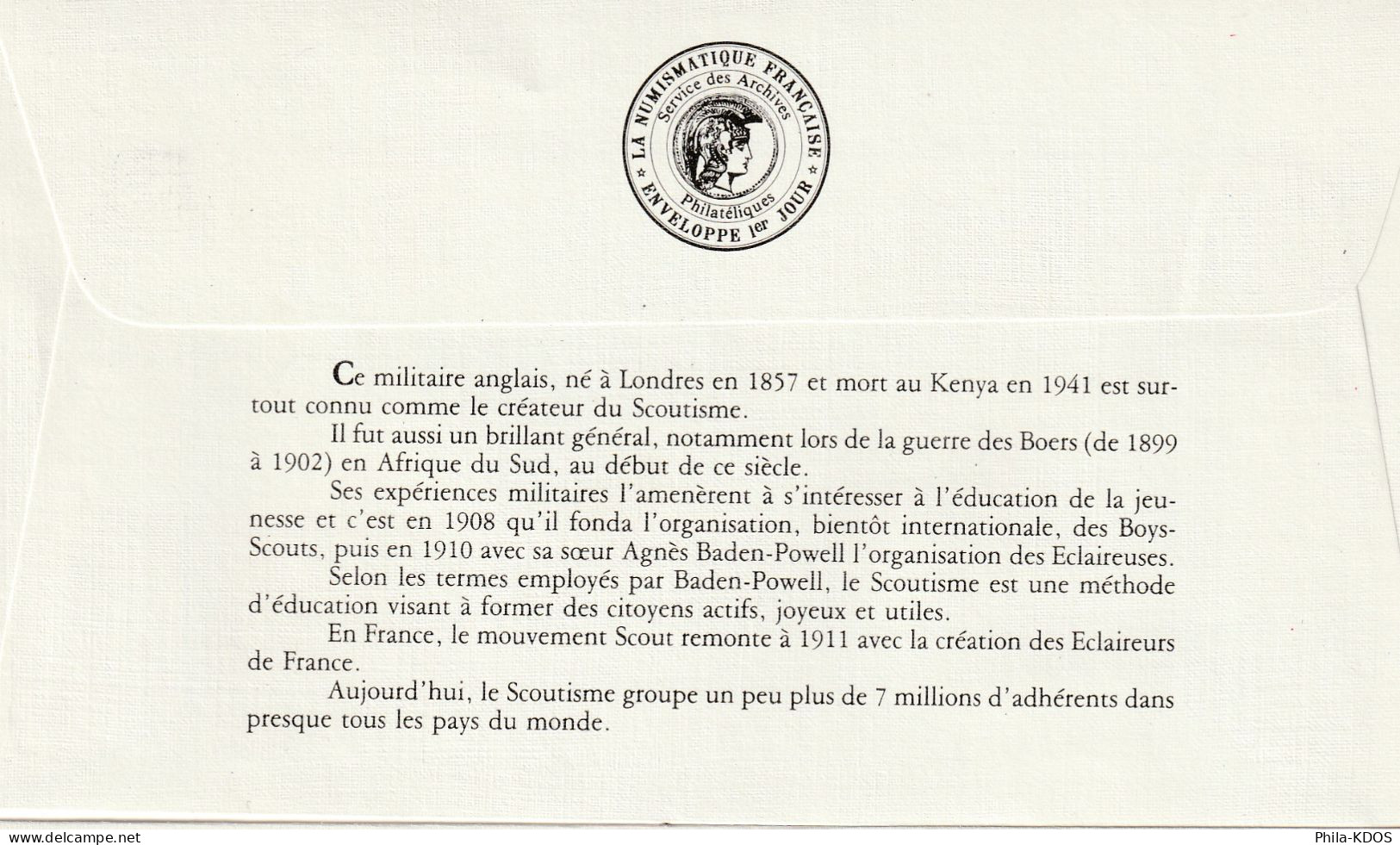 " LE SCOUTISME / BADEN POWELL " Sur Enveloppe 1er Jour De 1982. N° YT 2201. Parfait état.FDC  A SAISIR ! - Otros & Sin Clasificación