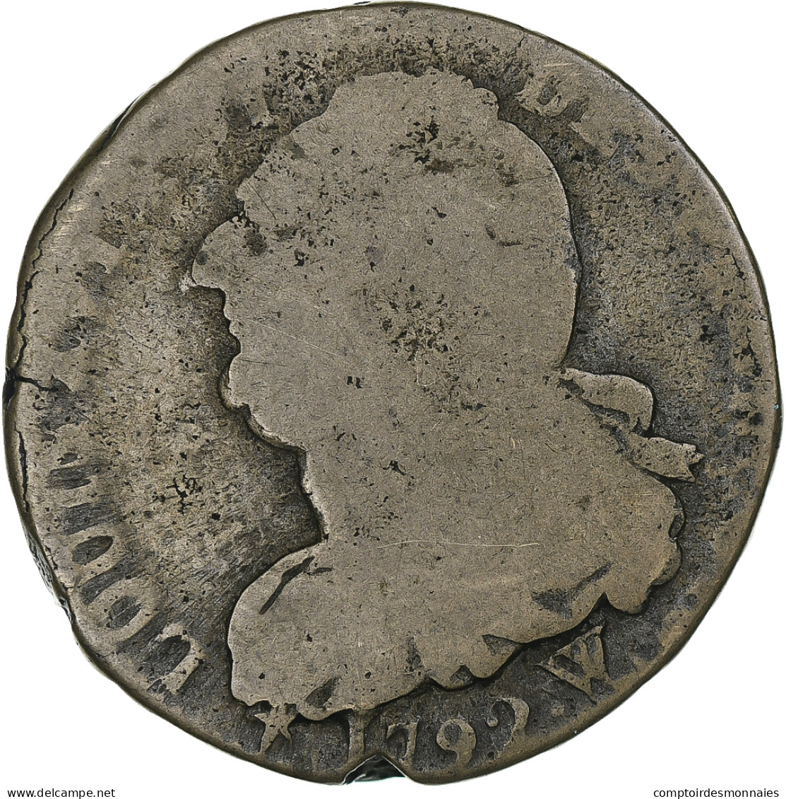 France, Louis XVI, 2 Sols, 1792, Lille, Die Break, B, Cuivre, Gadoury:25 - Autres & Non Classés