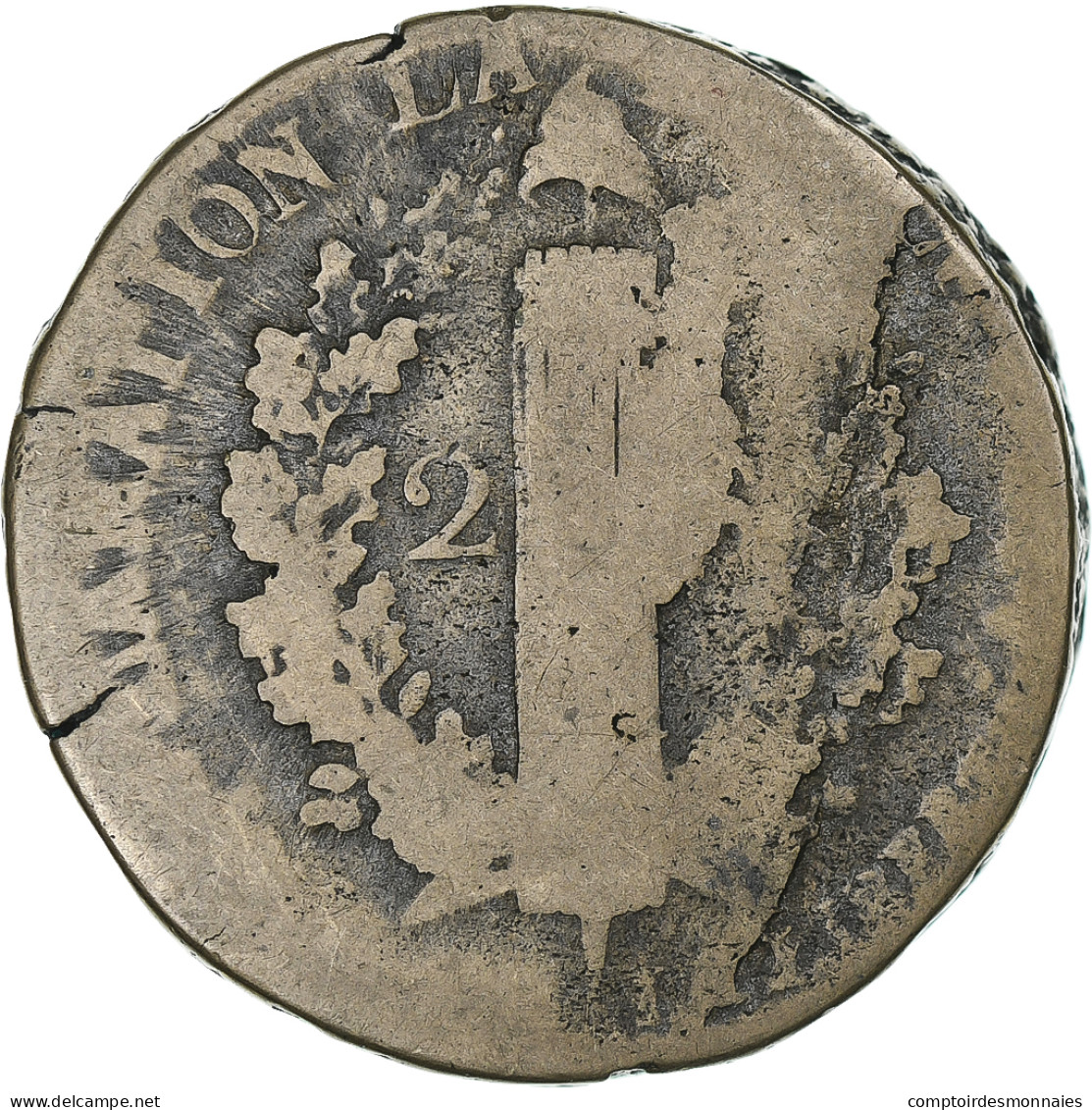 France, Louis XVI, 2 Sols, 1792, Lille, Die Break, B, Cuivre, Gadoury:25 - Other & Unclassified