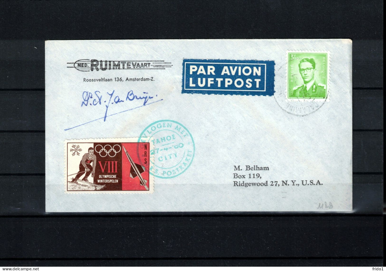 Belgium 1960 Olympic Games Squaw Valley - Rocket Mail Interesting Signed Letter - Winter 1960: Squaw Valley