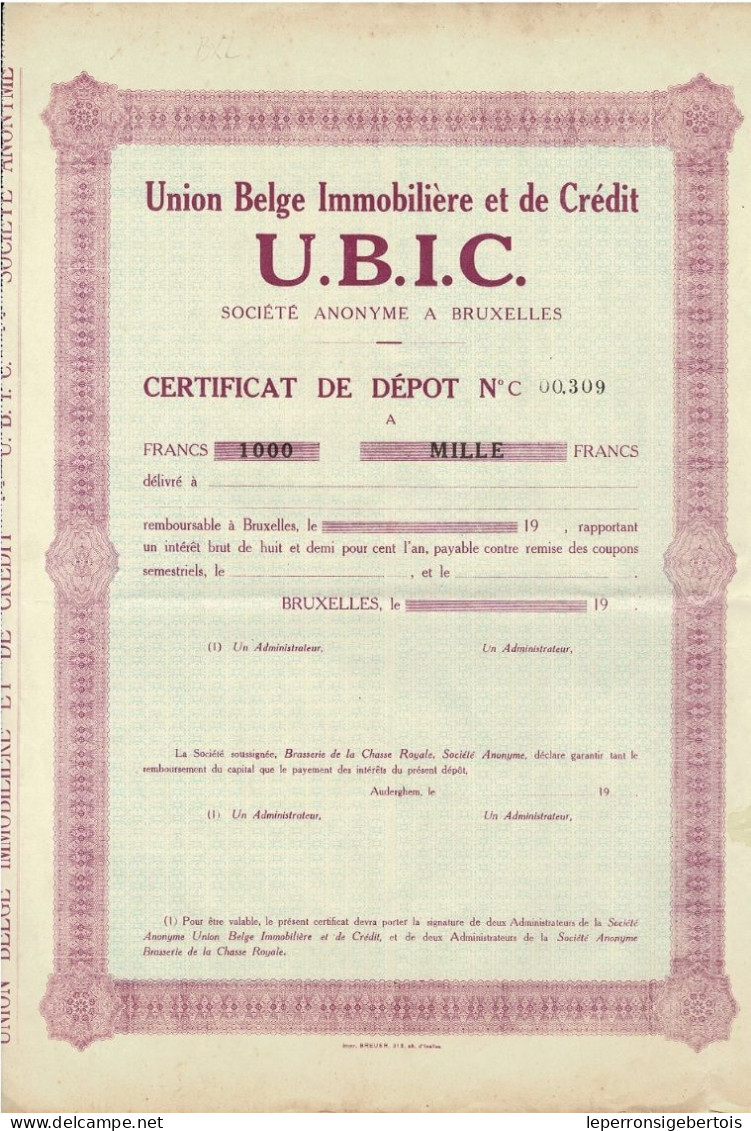 Union Belge Immobilière Et De Crédit - U.B.I.C. - Blanco - Banque & Assurance