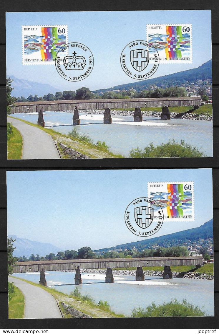 1995 Joint Liechtenstein And Switzerland, SET OF 2 FDC'S MAXIMUM CARDS: Neighbourhood - Gezamelijke Uitgaven