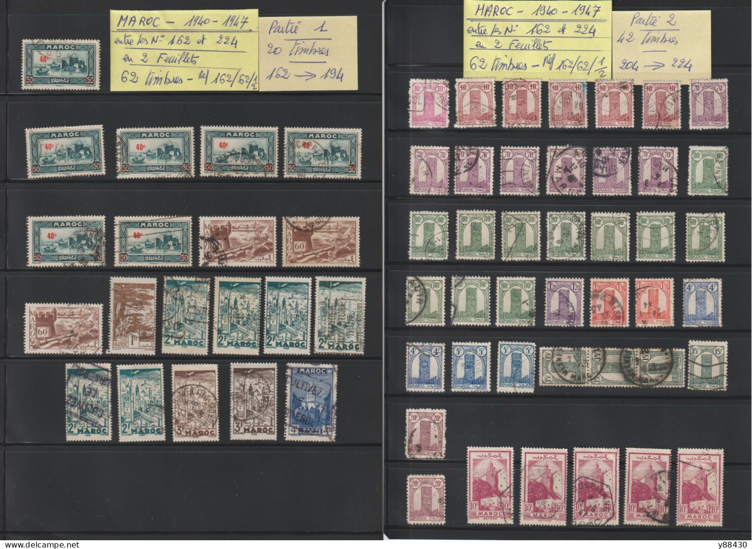 MAROC - Ex. Colonie -  Entre Les N° 162 Et 224  De  1940 à 1947  -  62  Timbres Oblitérés - 6 Scan - Used Stamps